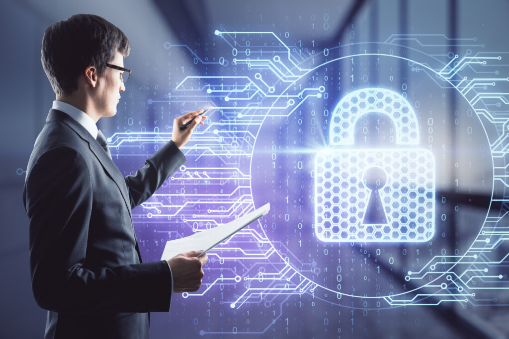 man draws a lock symbol hologram double exposure 2025 10 15 01 25 14 utc